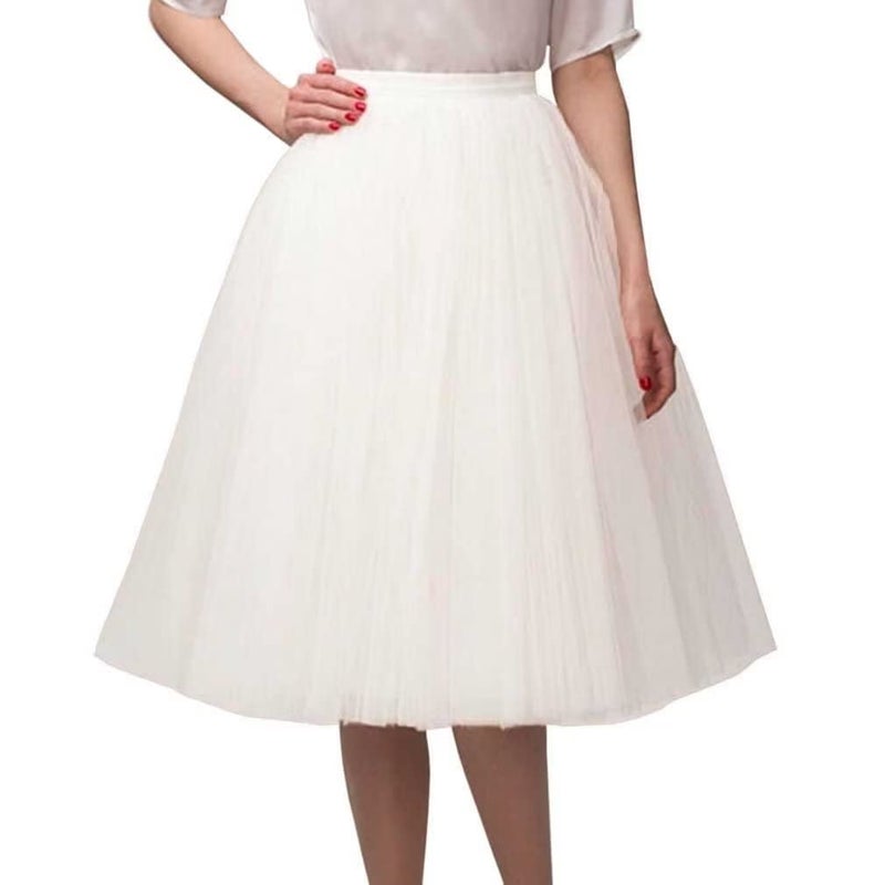 WDPL Wedding Planning Women's A Line Short Knee Length Tutu Tulle Prom Party Skirt Medium White - Image 1